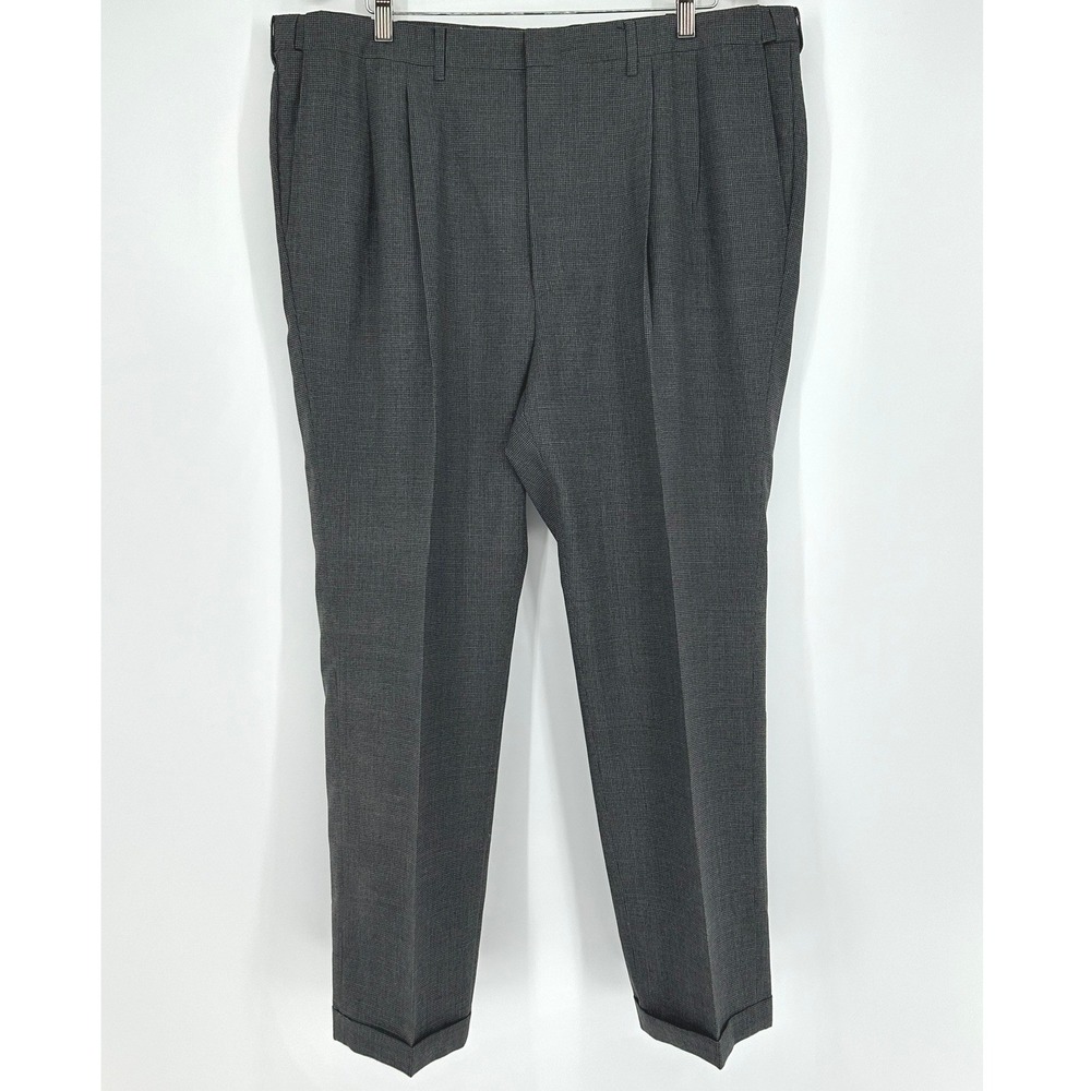 Norm Thompson Mens 42 Grey Houndstooth Wool Blend Pleated Cuffed Dress Pants USA